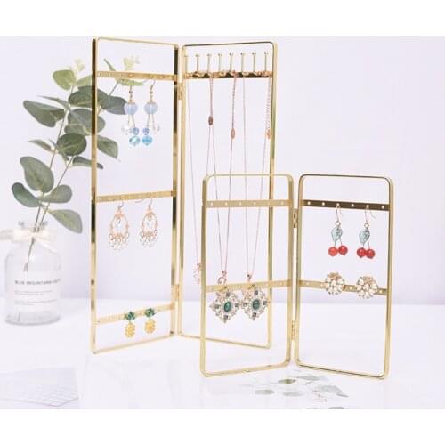 2-Panel Jewelry Organizer Metal Jewelry Holder Foldable Jewelry Hanger Portable Jewelry Display Rack for Earrings Necklaces Bra