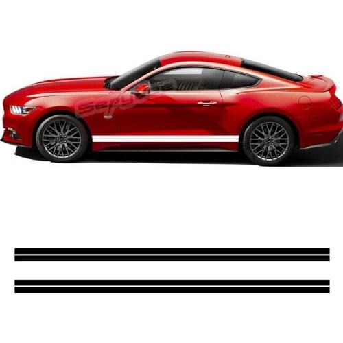 2Pcs Car Door Side Skirt Sticker For Ford Mustang GT V8 2015-Present Body Long Stripes Decor Viny Film Decal Car Accessories
