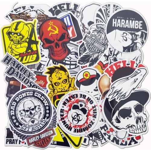 40Pcs Black and White Scary Skull Cartoon Graffiti Personalized Luggage Laptop Helmet Car Halloween Decoration Stickers Dceals