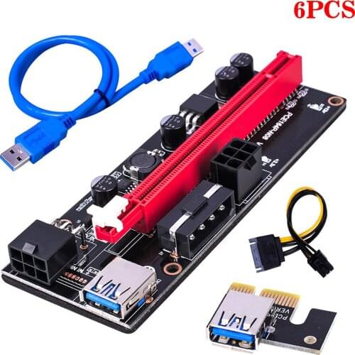 6 pieces VER009 USB 3.0 PCI-E Riser VER 009S Express 1X 4x 8x 16x Extender Riser Adapter Card SATA 15pin to 6 pin Power Cable