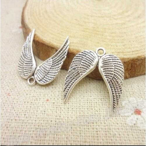 75pcs Vintage Charms Wing Pendant Antique silver Fit Bracelets Necklace DIY Metal Jewelry Making