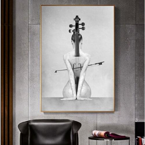 Abstract Wall Art Posters Sexy Girl Music Violin and Woman Print Canvas Painting Living Room Corridor Aesthetics Decor Pictures