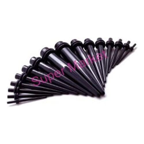 Free Shipping Ear Taper Expander Stretchers Flesh Tunnel Stretching Spike Black Acrylic Straight Set Jewelry Kit Body Piercing