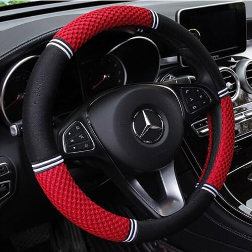 ICHENONG 38CM Car Steering Wheel Cover Anti slip Leather Cars Wheels Covers Breathable Hand Stitching Steering-Wheel Car-stying