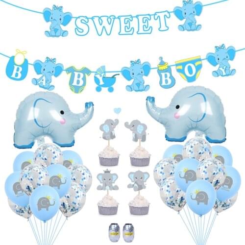Baby Shower Party Decor for Boy Girl Blue Elephant Latex Balloon Pink Confetti Balloons Kids Birthday Party Decorations