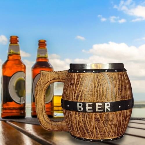 Stainless Steel Wooden Barrel Beer Glass Large Capacity Wine Bar Cocktail Glass Home Bar Drinkware Supplies