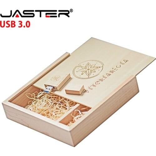 JASTER wooden photo album USB 3.0 flash drive pendrive 4GB 32GB 64GB 128GB U disk photography gift 2 in 1 interface （free LOGO