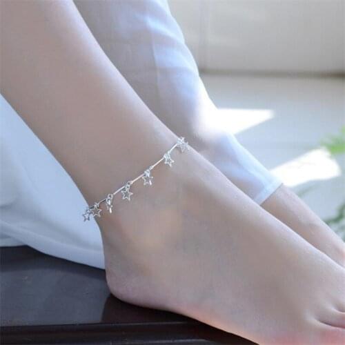 Hot Female Star Bracelet For Women Jewelry Charm Lady Silver 925 Anklets For Girls Accessories Princess Anklet Bijou