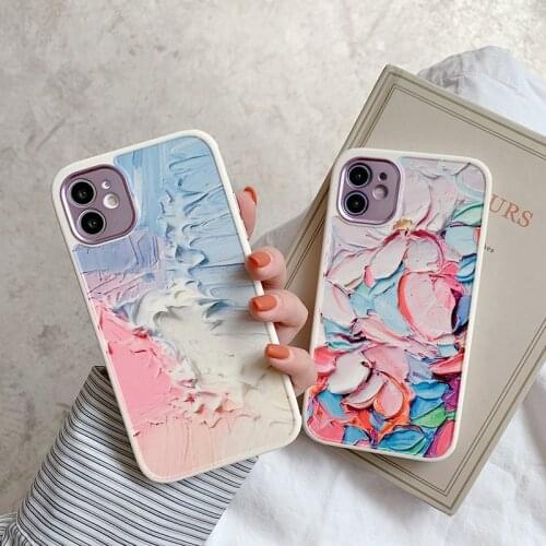 Artistic Creative Watercolor Oil Painting Pattern Phone Case For iphone 7 8 Puls X XR XS 11 12 pro Max Anti-fall Soft Shell Ins