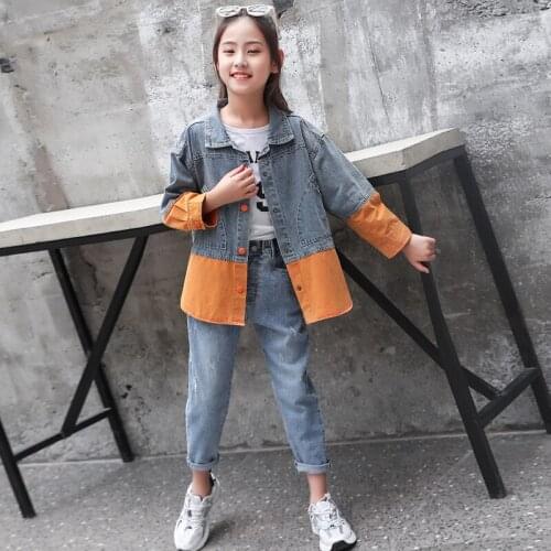 IENENS Child Clothes Set Girl Jeans Suit Fashion Denim Hooded Coat + Jeans Boys Streewear Clothing Outfit Kids Wear