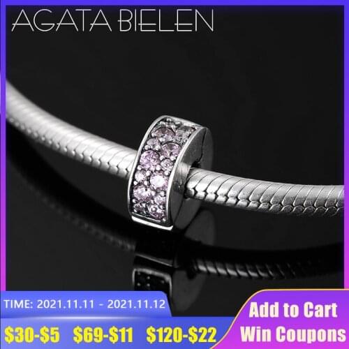 Diy Jewelry Making Fit Original europeu Charms Bracelet 925 Silver Pink Zirconia Round Fine Lock Clip Stopper Beads