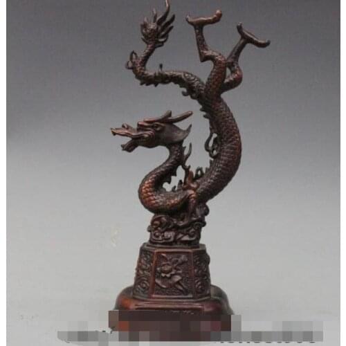 Chinese Fengshui Bronze Copper Lucky lifelike Flight Dragon Statue