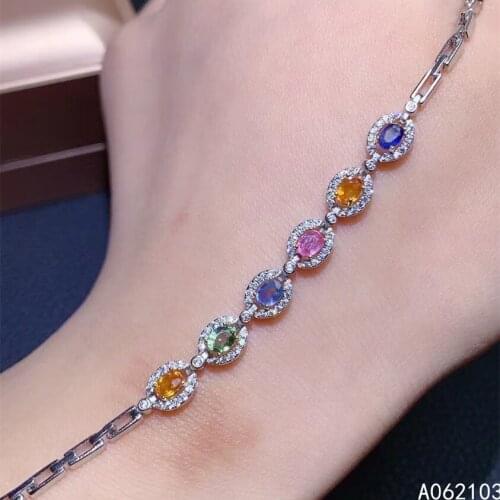 KJJEAXCMY fine jewelry 925 sterling silver inlaid natural color sapphire new women popular lovely gem hand bracelet support test