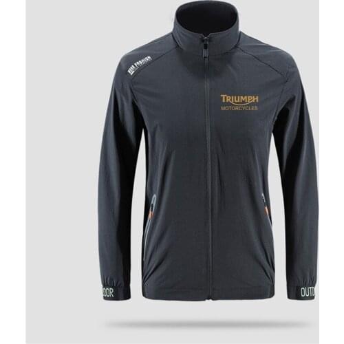 Classic TRIUMPH MOTORCYCLE Good Slim Sport Street Windbreaker Zipper Thin Jacket Mens Casual Front Printing Jacket Asian Size