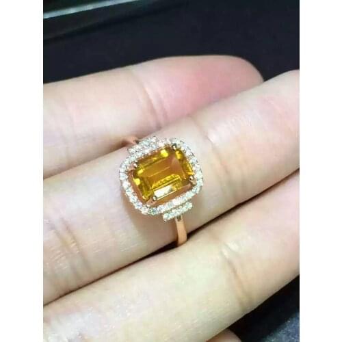 Natural citrine Ring Natural yellow crystal Ring S925 sterling silver trendy Elegant Square women girl gift Jewelry