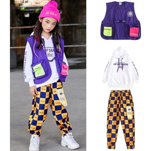 Hip Hop Costumes Winter Long Sleeve Girls Street Dance Clothes Kids Jazz Dancing Stage Outfit Performance Wear Children DN4493