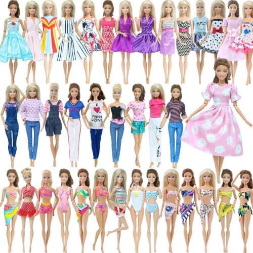 5 Pcs Mix Style Doll Clothes Daily Wear 2 Sets Swimsuits Bikini + 2 Pcs Dresses + 1 Pcs Outfit Clothes for Barbie Doll DIY Toy