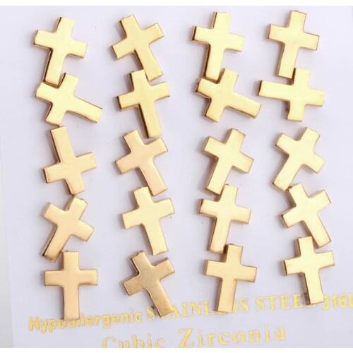 LUXUKISSKIDS 10pairs/lot Cross Gold-Color Stainless Steel Earrings Small Stud Earring Set For Women Jewelry Brincos Earings