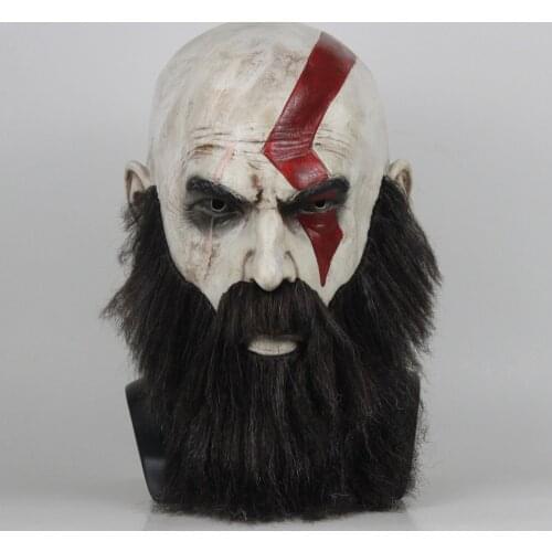 Game God Of War 4 Kratos Mask with Beard Cosplay Horror Latex Party Masks Helmet Halloween Scary Party Props