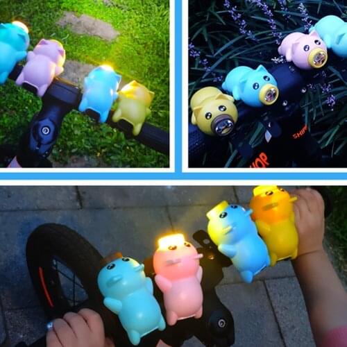 Cartoon Cute Piggy Bicycle LED Headlight Horn Bell High Brightness Kids Bike Warning Front Light Bicycle Accessories