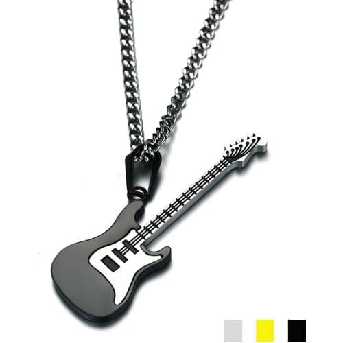 316L Stainless steel Cute guitar Pendant women Music instrument charm Titanium steel Link chain Necklace For Men Fashion Jewelry