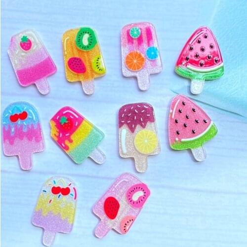 50Pcs/Lot Cute Mixed Shiny Mini Ice Cream Flatback Acrylic Kawaii Scrapbooking Embellishments Diy Accessories E50