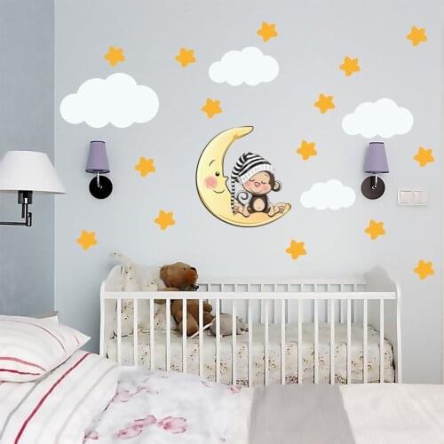 147 X48 CM Sleeping Monkey, Star, cloud Set Baby Kids Room Wall Sticker Quality Convenient Fashionable Design Pleasing Appearance 2021 Trend