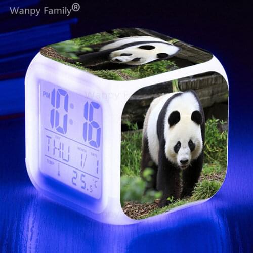 Cute Panda Alarm Clock 7 Color Glowing Digital Alarm Clock LED Big screen Multifunctio Display Date Time Touch Sensing Clock
