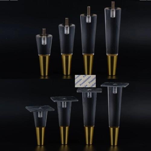 4Pcs/Lot Clear Acrylic Tapered Furniture Cabinet Feet Leg With Brass Tip Thread Threaded Bolt Flat Plate Mounting