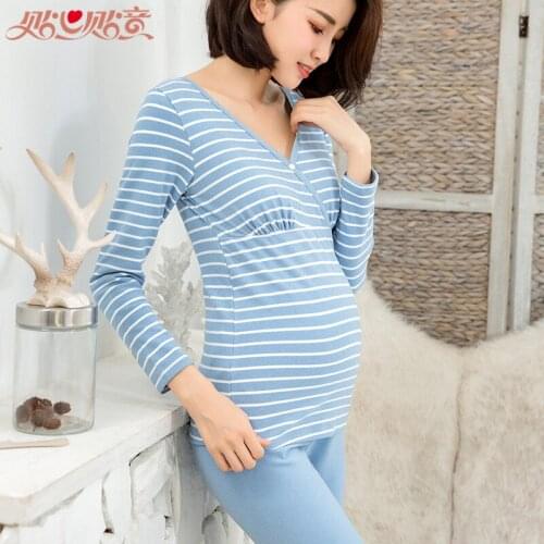 Wholesale new long-sleeved nursing clothes plus velvet thickening confinement clothes autumn and winter maternity clothes tops r