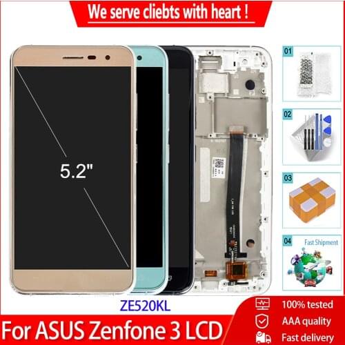 5.2" Original Display+Frame For ASUS Zenfone 3 ZE520KL LCD Touch Screen Digitizer Assembly Replacement LCDs+Tools