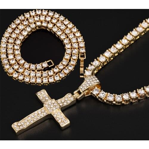 New Men Women Hip Hop Cross Pendant Necklace with 4mm Zircon Tennis Chain Iced out Bling Necklaces HipHop Jewelry Fashion Gift