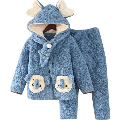 Flannel pajamas 2020 winter childrens three-layer quilted home set cartoon nightwear warm sleepwear cute bathrobe kid pijamas
