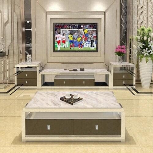 TV Stand Living Room monitor stand mueble stalinite stainless steel cabinet mesa+tv table + Coffee centro Table + 2 cabinets