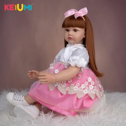 KEIUMI 60CM Realistic Beautiful Princess Reborn Baby Girl Light Brown Hair Pink Gold Flower Skirt Alive Reborn