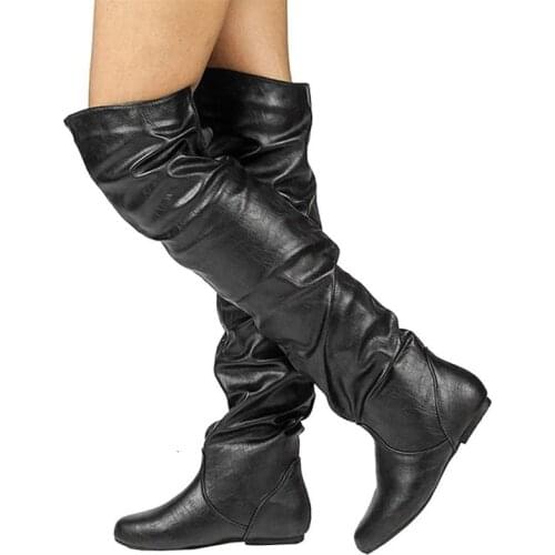 BLXQPYT Over the knee boots women especially big 34-48 Autumn winter plush warm flat heel Fashion casual fur shoes woman bl3804