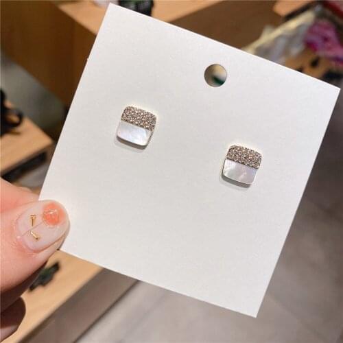 SHELA High Quality S925 Sterling SilverPins Zirconia Natural Shell Geometric Square Stud Earrings For OL Women Fashion Jewelry