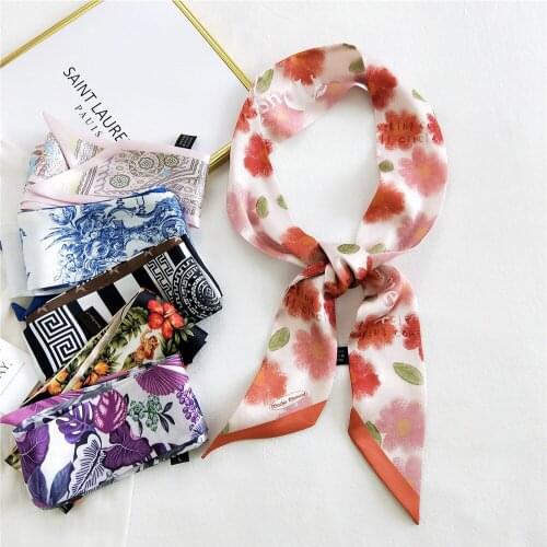 Yishine 2021 Newest Skinny Pirnting Silk Finish Luxury Women Scarf Hair Tie Bag Scarf