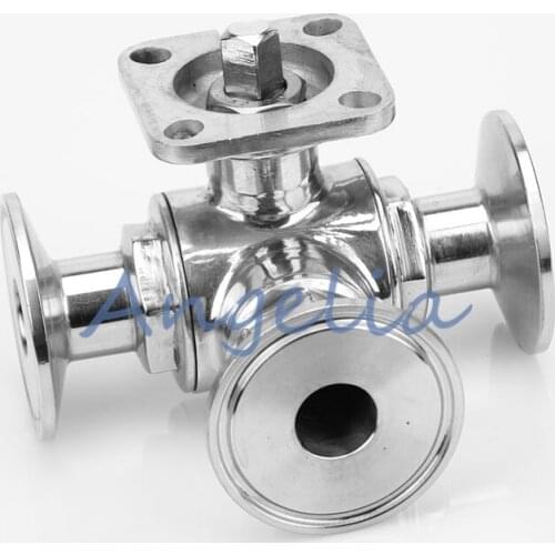 1" Stainless Steel 304 Clamp Three Way T Type Sanitary Ball Valve With Actuator Base