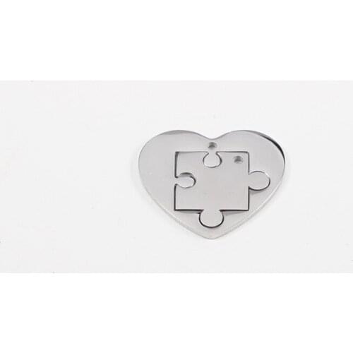 10 Sets/Lot Mirror Polish Stainless Steel Heart Puzzle Charms Pendant For DIY Jewelry Making Bracelet Necklace Wholesale