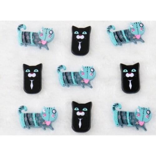 Blue Black Cat Flatback Acrylic Cabochons Scrapbook Craft Buttons 19x30mm DIY phone decor Headwear accessories 10pcs 2018 MZ37