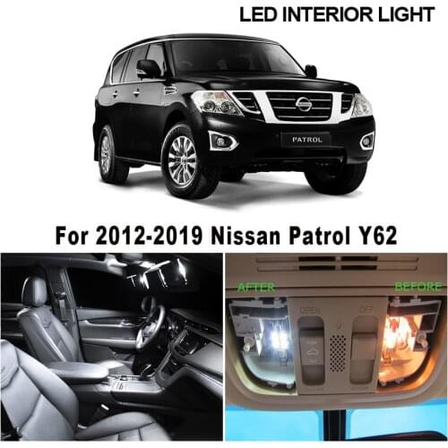 13pcs White Canbus Car Accessories LED Interior Bulbs For 2012-2019 Nissan Patrol Y62 5.6L Reading Map Dome Roof Light Kit