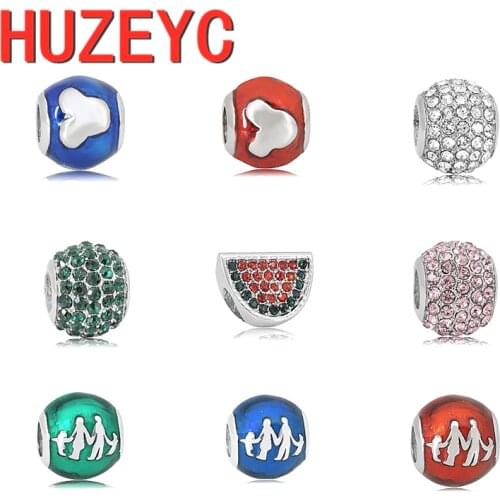 2pcs Stainless Steel Fruits Family Crystal Bead Fit Original Pando Charms Silver Bracelet Women Best Friends Trend DIY Jewelry