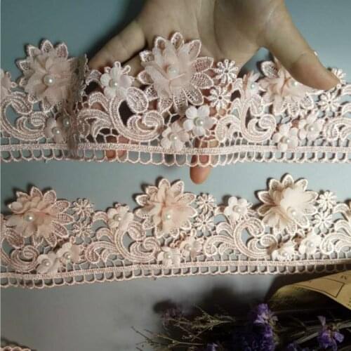2 Yard Pink 9cm Pearl 3D Flower Tassel Lace Trim Ribbon Fabric Embroidered Applique Sewing Craft Wedding Dress Clothes New