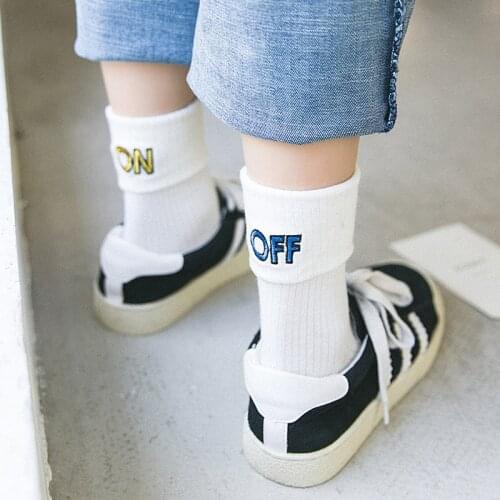 2021 Autumn New Korea Cotton Women OFF ON Embroidery Letter Socks Cute Flanging Girl Happy Lovely Socsk 3Color