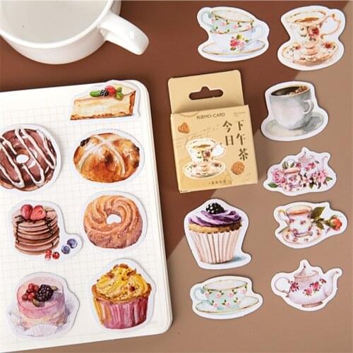 46pcs Afternoon Tea Stickers Set Mini Sweets Cake Coffee Drink Note Sticker Decoration Adhesive Post Gift Diary Sealing A6536