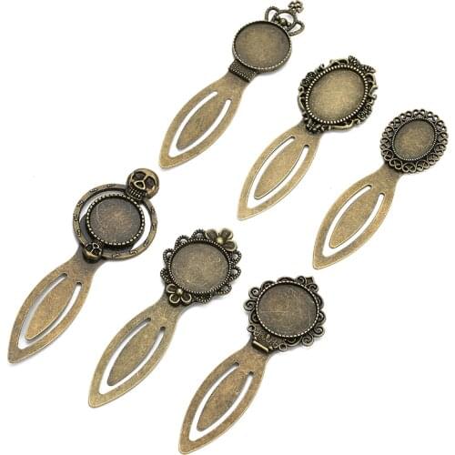 5pcs Antique Bronze Vintage Bookmark Cabochon Base Flower Bookmark Setting Fit 20mm Cabochon Cameo DIY Bookmarks