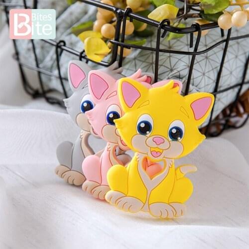 Bite Bites 5PC Baby Silicone Teether Cat Food Grade Perle Silicone Beads Rodent Teethers DIY Pacifier Chain Pendant Nurse Gifts