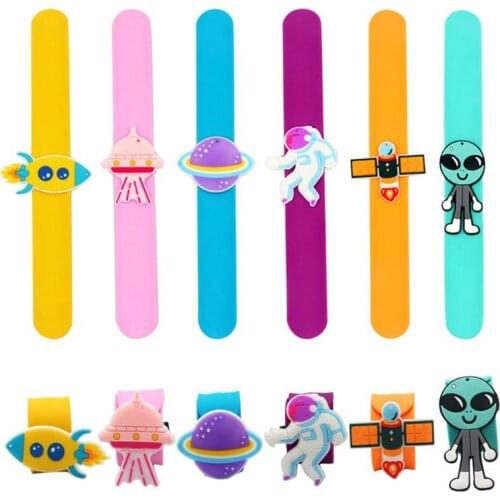 Spaceship rocket astronaut Space Slap Bracelets Kids Wristband Rubber Bangle Kids Fashion Toys Party Supplies