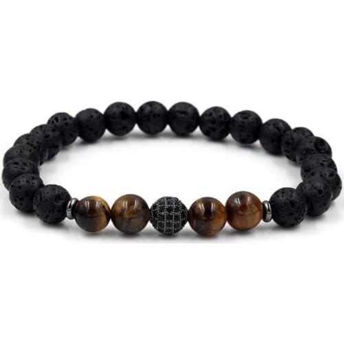 8mm ujt gold silver Copper cz zircon cubic zirconia elastic adjusted Charm nature stone yellow Tigereye agate Onyx Bracelet